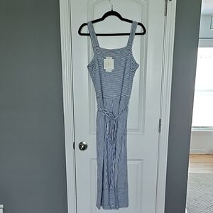 Beach Lunch Lounge Collection Linen Striped Blue/ White Romper Size SMALL.